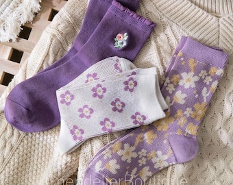 Clearance SALE | Floral Novelty Crew Socks, Casual Cotton Socks, Retro Plaid Socks