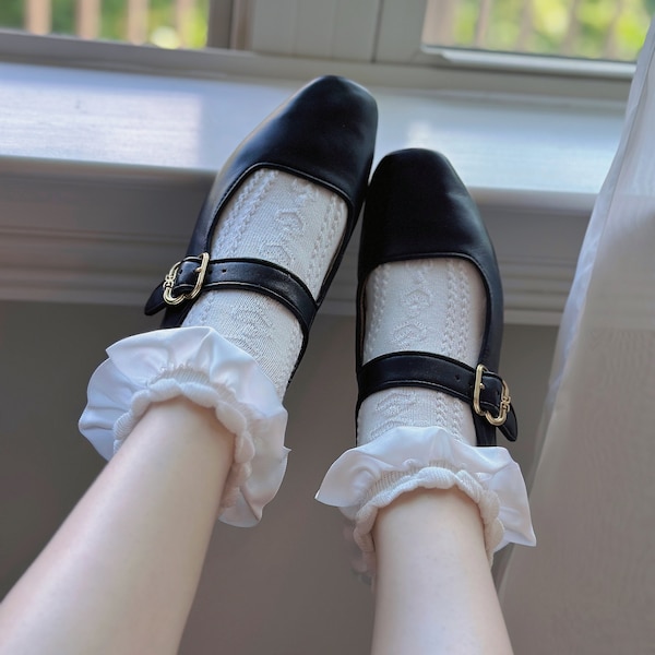 Ruffle Satin Lolita Lace Cotton Ankle Socks, Novelty Japan Kawaii School Girl Socks