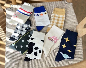 3-Pack | Cotton Unisex Fun Crew Socks, Novelty Casual Socks, Valentine's Day Gift, (Random Patterns)
