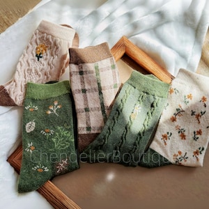 Wool Warm Cute Floral Socks, Retro Casual Cotton Warm Socks, Novelty Plaid Socks, Great Gifts Idea, Christmas Socks