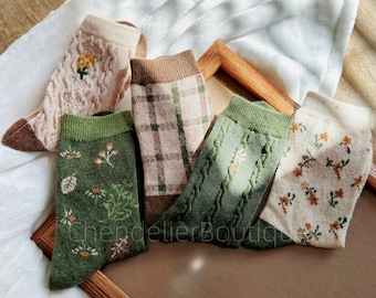 Wolle warme niedliche Blumensocken, Retro lässige warme Baumwollsocken, Neuheit karierte Socken, tolle Geschenkidee, Weihnachtssocken