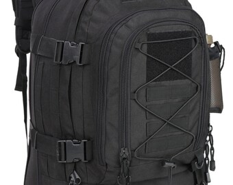 Tactical Backpack is constructed with high quality 600 Denier polyester material, heavy oversized zippers and tabs and expandable