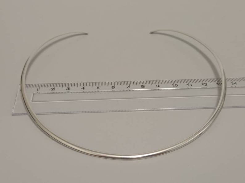 Girocollo aperto rigido, girocollo messicano placcato in argento, girocollo a filo semicircolare da 2 mm, collana torc con dichiarazione messicana, collana per ciondoli, gioielli al collo immagine 2