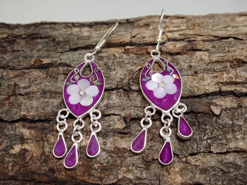 Mother of Pearl earrings Bohochic jewelry, Silver plated earrings Hook earrings Mexican abalone earrings geometric Earrings