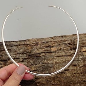 Girocollo aperto rigido, girocollo messicano placcato in argento, girocollo a filo semicircolare da 2 mm, collana torc con dichiarazione messicana, collana per ciondoli, gioielli al collo immagine 6