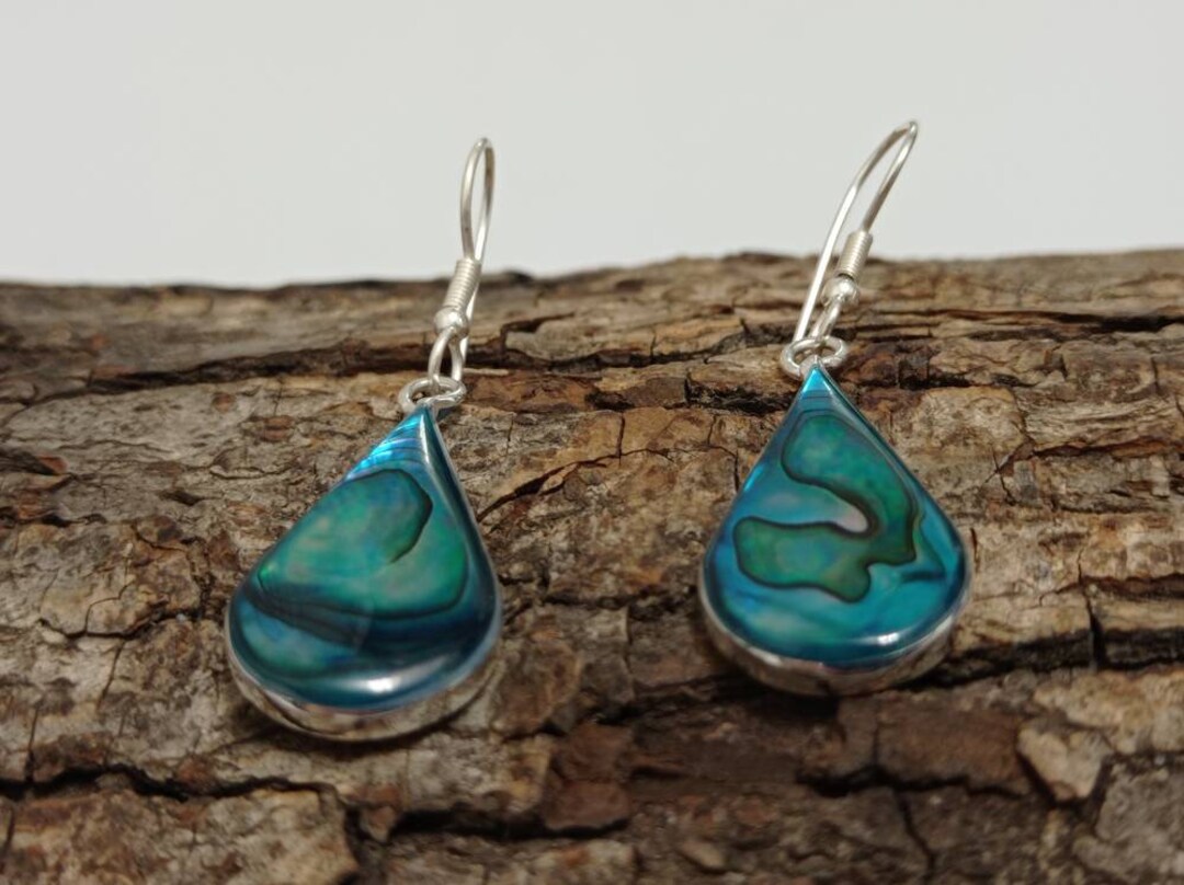 Natur Abalone Muschel Ohrringe .925 Sterling Silber – Regenbogen Schillernd, Mit Hebelverschluss