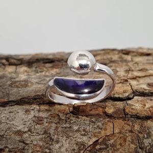 Paarse abalone wassende maan Mexicaanse ring, verzilverde hemelring, iriserende ring, planeetring, kosmische ring, vollemaanringen