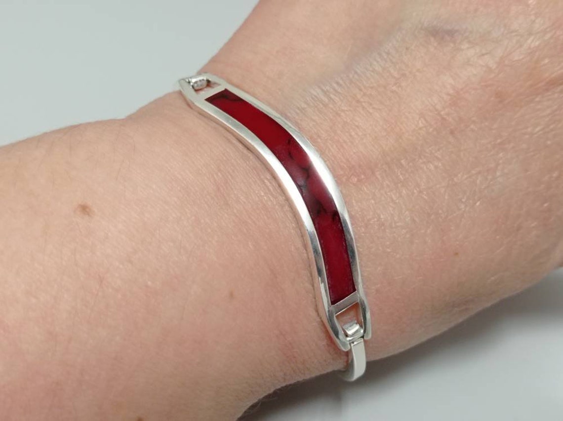 Mexican cuff red bracelet Silver plated bracelet drop Etsy