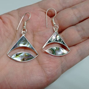 Mexican Abalone Shell Dangle Earrings: Silver Plated Boho Jewelry