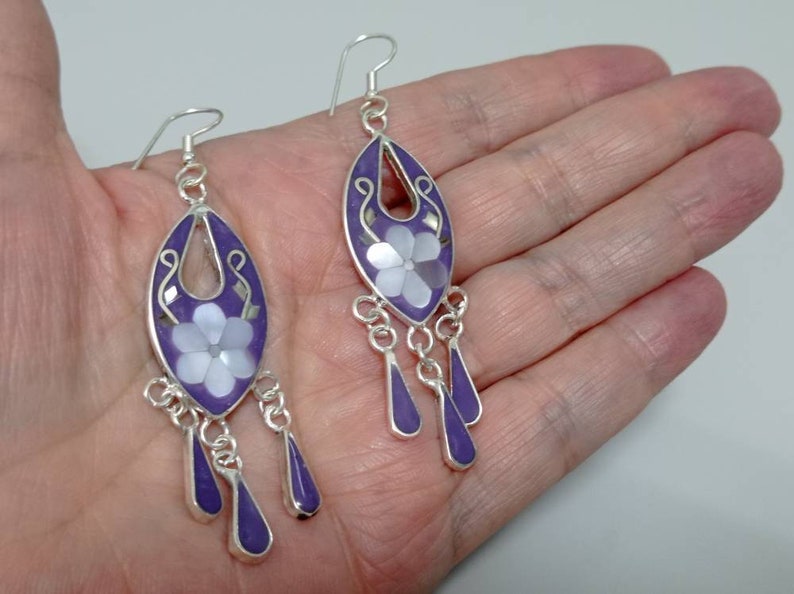 Mexican earrings Bohochic jewelry,floral earrings Mother of Pearl earrings Hook earrings geometric Earrings Silver plated earrings