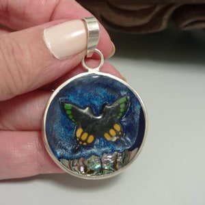 Silver Plated Abalone Butterfly Pendant: Handmade Bohochic Jewelry