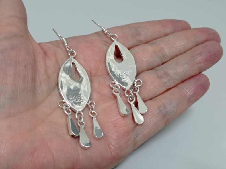 Mexican earrings Bohochic jewelry,floral earrings Mother of Pearl earrings Hook earrings geometric Earrings Silver plated earrings