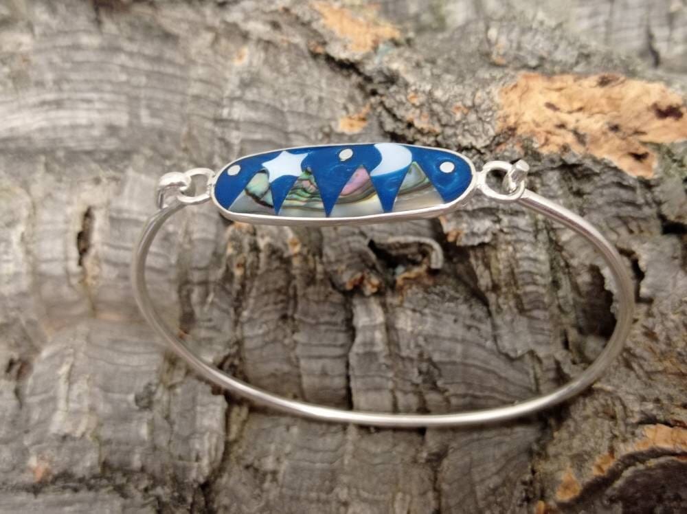 Bracelet Lune Etoile En Nacre Abalone De Nouvelle-Zélande - Multicolore