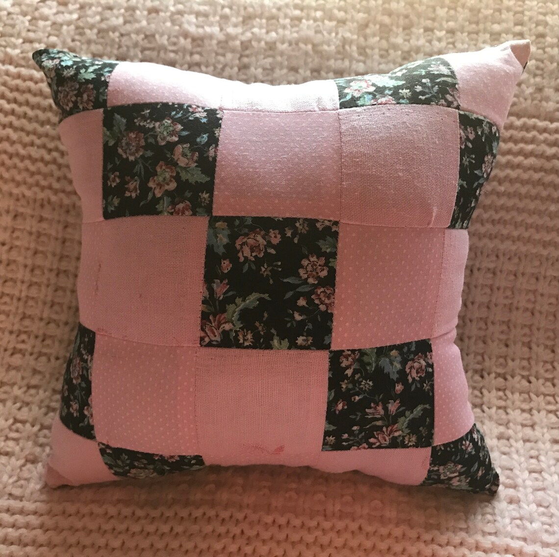 Handmade Small Quilted Throw Pillow 9x9 in Pink and Black Etsy