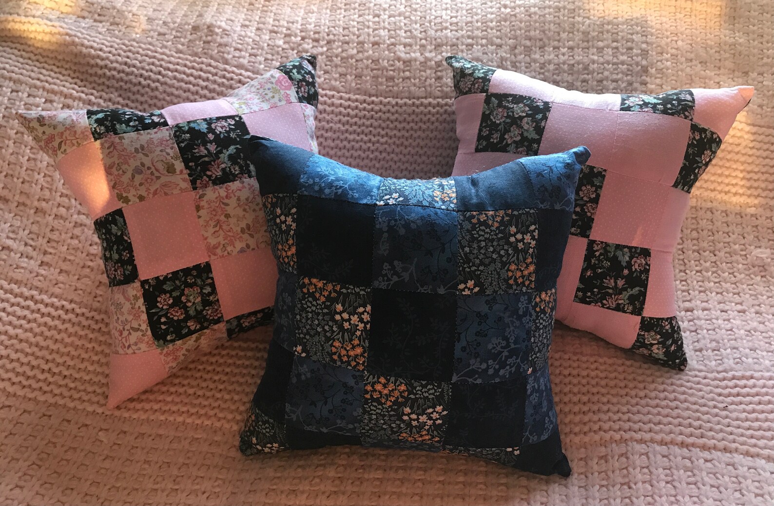 Handmade Small Quilted Throw Pillow 9x9 in Pink and Black Etsy