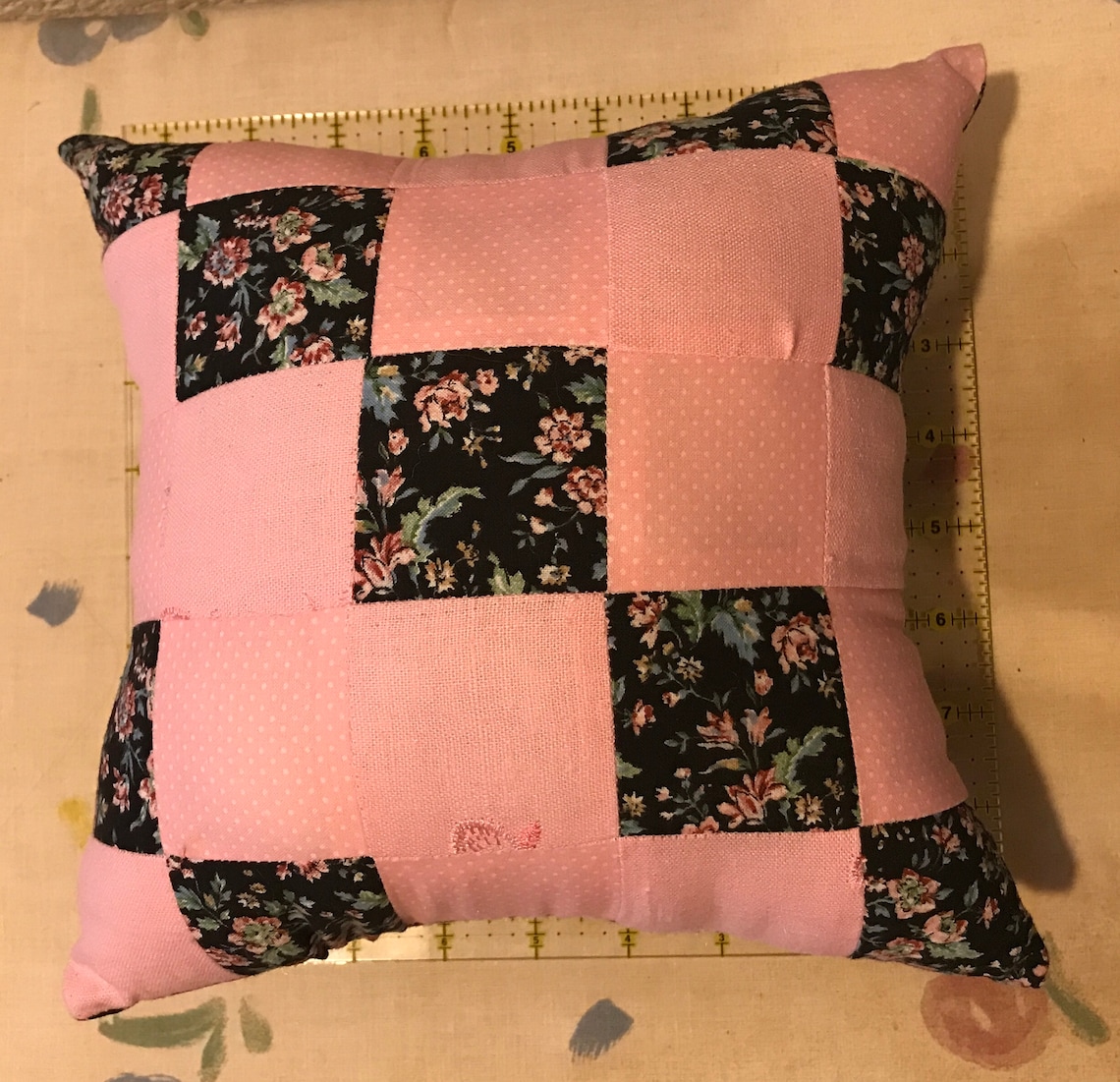 Handmade Small Quilted Throw Pillow 9x9 in Pink and Black Etsy