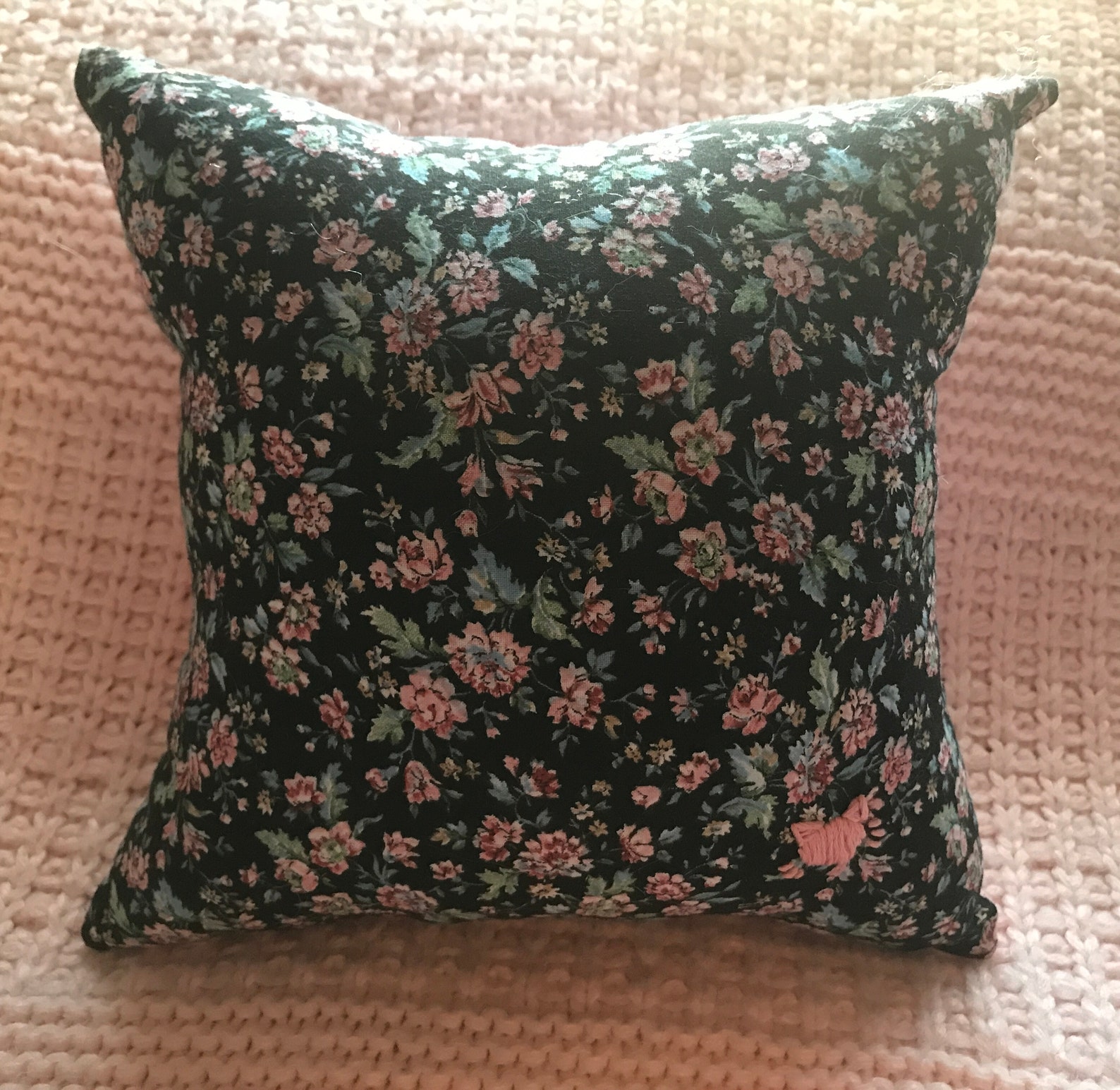 Handmade Small Quilted Throw Pillow 9x9 in Pink and Black Etsy