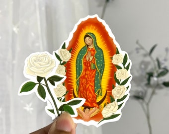 La Virgen de Guadalupe + Rose, waterproof vinyl sticker