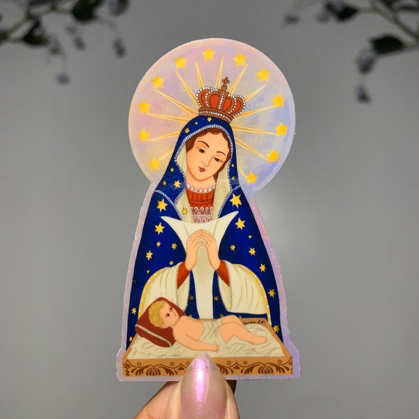 La Virgen de la Altagracia, waterproof, solid color and frosty vinyl stickers for lamp, shadow box, glass, see through, and bright surfaces.