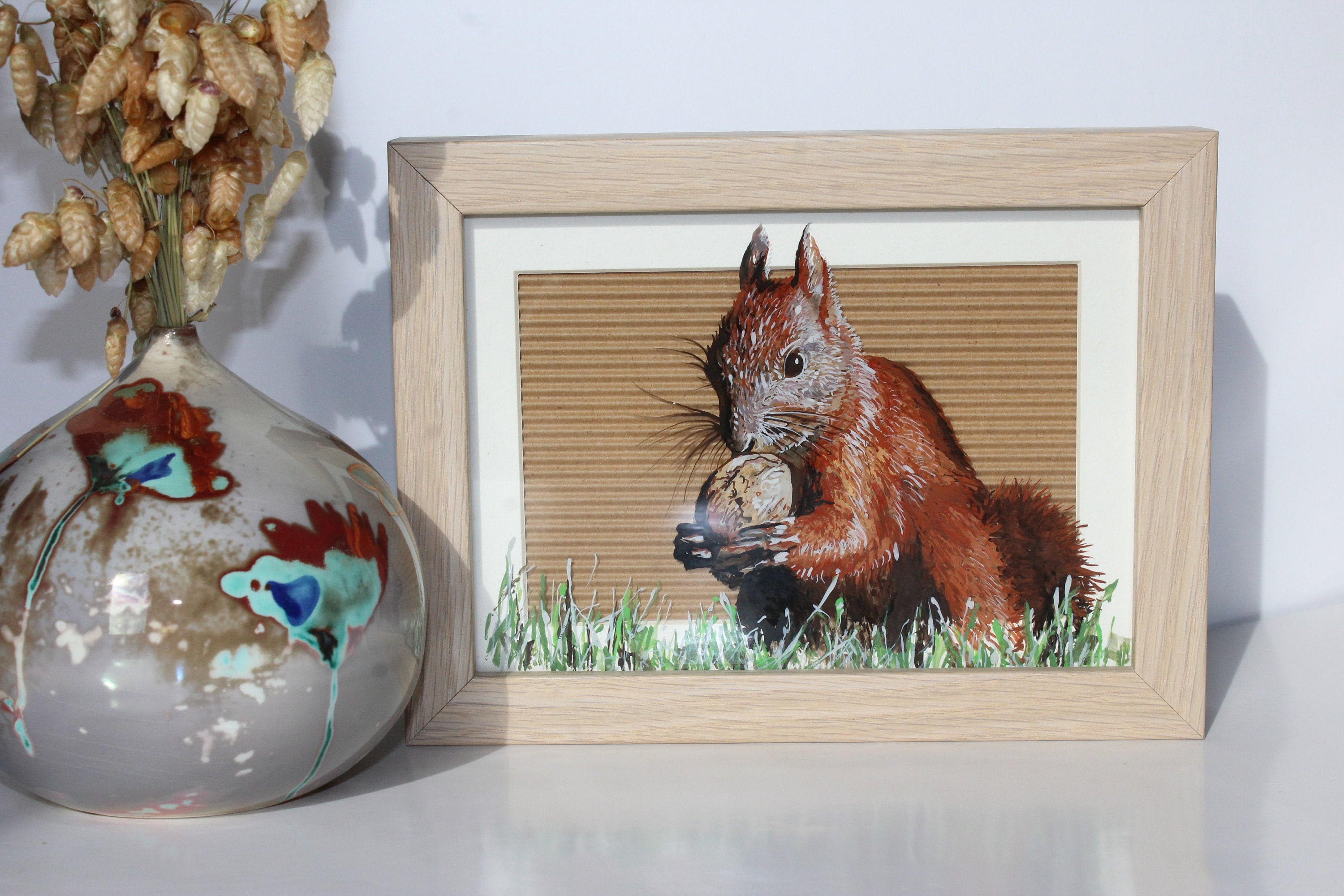 Hand painted squirrel on glass frame Etsy