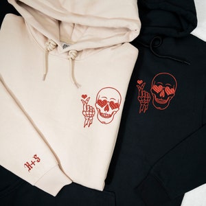 Personalized Embroidered Couple Hoodie, Couple Matching Hoodies, Custom Couple Sweatshirt, Skeleton Skull Hoodie, Girlfriend, Boyfriend