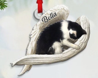 Custom Black And White Cat Sleeping Angel Acrylic Ornament, Cat Sleeping Lovers Ornament, Memorial Cat Gift, Cat Christmas Ornament