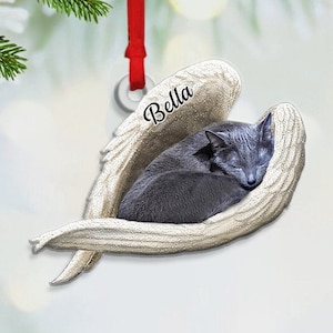 Custom Russian Blue Cat sleeping angel Ornament, Russian Blue Lovers Cat Ornament, Memorial Cat Gift,  Russian Blue Cat Christmas Ornament