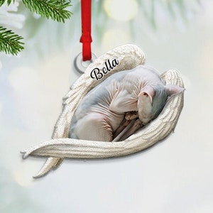 Custom Sphynx Cat Sleeping Angel Acrylic Ornament, Cat Sleeping Lovers Ornament, Memorial Cat Gift,  Sphynx Cat Christmas Ornament