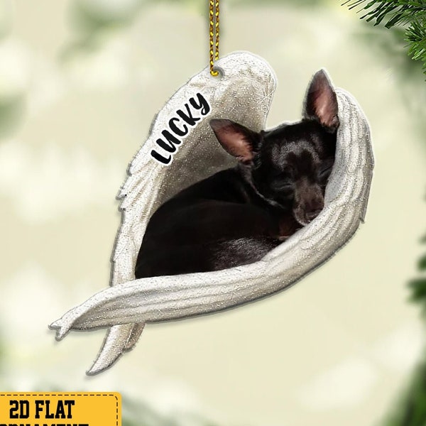 Custom Name Black Chihuahua Sleeping Angel Christmas Flat Acrylic Dog Ornament Memorial Dog Gift, Black Chihuahua Dog Christmas Ornament