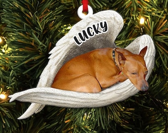 Custom Name Red Miniature Pinscher Sleeping Angel Christmas Flat Acrylic Dog Ornament Memorial Dog Gift, Red Miniature Pinsche Dog Ornament