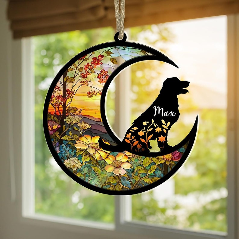 Personalized Dog Loss Suncatcher Ornament, Loss of Pet Sympathy Gift Ornament with Dog Breed, Custom Suncatcher Hang for Pet Christmas Tree image 1