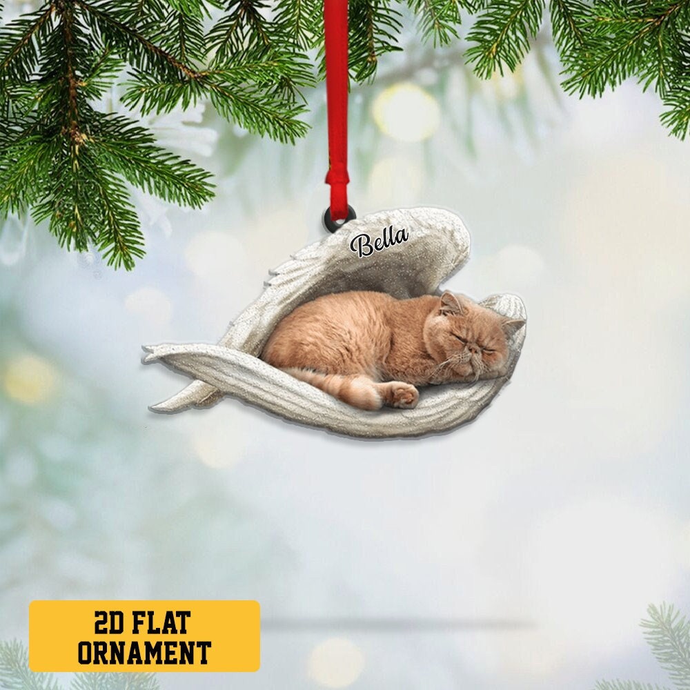 Custom Persian Cat Sleeping Angel Acrylic Ornament, Persian Cat Sleeping Lovers Ornament, Memorial Cat Gift, Persian Cat Christmas Ornament