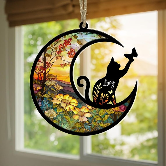 Cat Memorial Suncatcher, Pet Ornament Window Hanging, Loss Of Cat