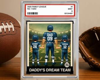 Football No. 1 Dad Man & Kids Trading Card Style Personalized Acrylic Block Plaque, Father's Day Gift for Football Dad, Gifts for Husband
