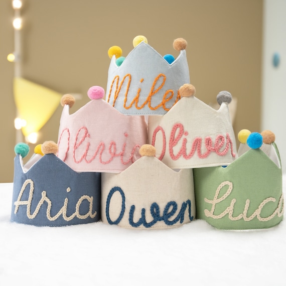 Baby Hand Embroidered Birthday Crown and Children's Birthdays | Personalized Baby Birthday Hat | Baby Birthday Outfit | Baby Hatware Party
