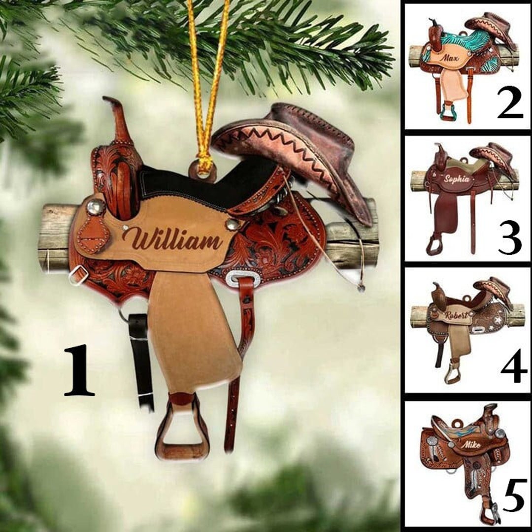 Personalized Horse Saddle Ornament for Horse Lovers, Custom Cowboy