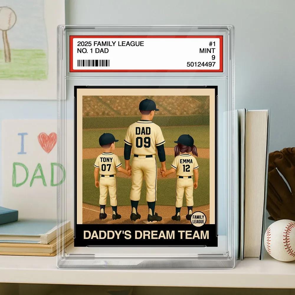 Baseball No. 1 Dad Grandpa Man & Kids Trading Card Style Personalized Acrylic Block Plaque, Father&#39;s Day Gift for Baseball Dad, Husband
