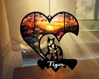 NEW Cat Memorial Suncatcher| Loss of Cat Sympathy Gift| Handmade Custom Name Cat Decor, Cat Death, Cat Loss Hanger, Cat Death Ornaments