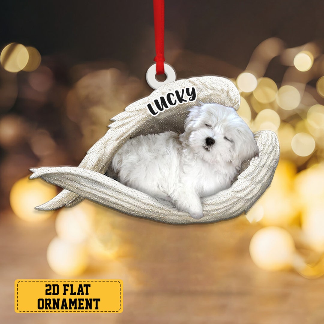 Custom Name Maltese Sleeping Angel Christmas Flat Acrylic Dog Ornament