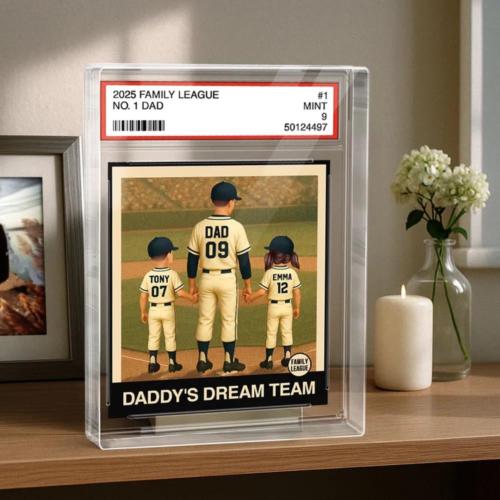 Baseball No. 1 Dad Grandpa Man & Kids Trading Card Style Personalized Acrylic Block Plaque, Father&#39;s Day Gift for Baseball Dad, Husband