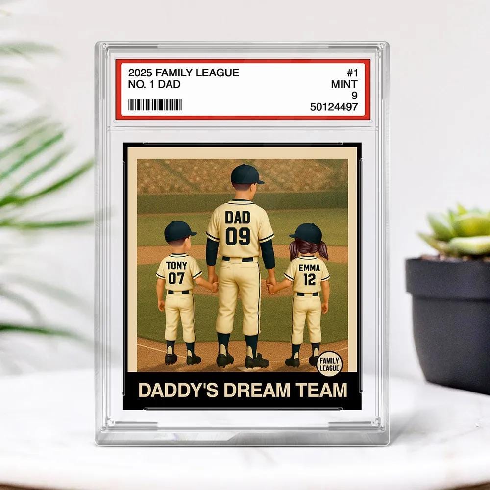 Baseball No. 1 Dad Grandpa Man & Kids Trading Card Style Personalized Acrylic Block Plaque, Father&#39;s Day Gift for Baseball Dad, Husband