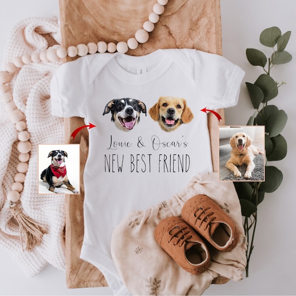 Baby Bodysuit with Pet Portrait Photo, New Best Friend Onesie, Pregnancy Annoucement Gift, Baby and Dog Gift, Toddler Baby Boy Girl Bodysuit