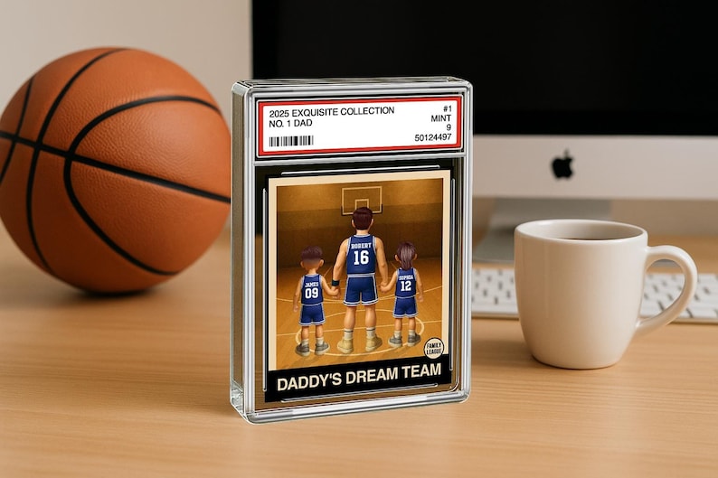 Basketball No. 1 Dad Personalized Trading Card Acrylic Block Plaque, Custom Father's Day Gift from Kid, Sport Dad Keepsake, Dad & KidS Decor