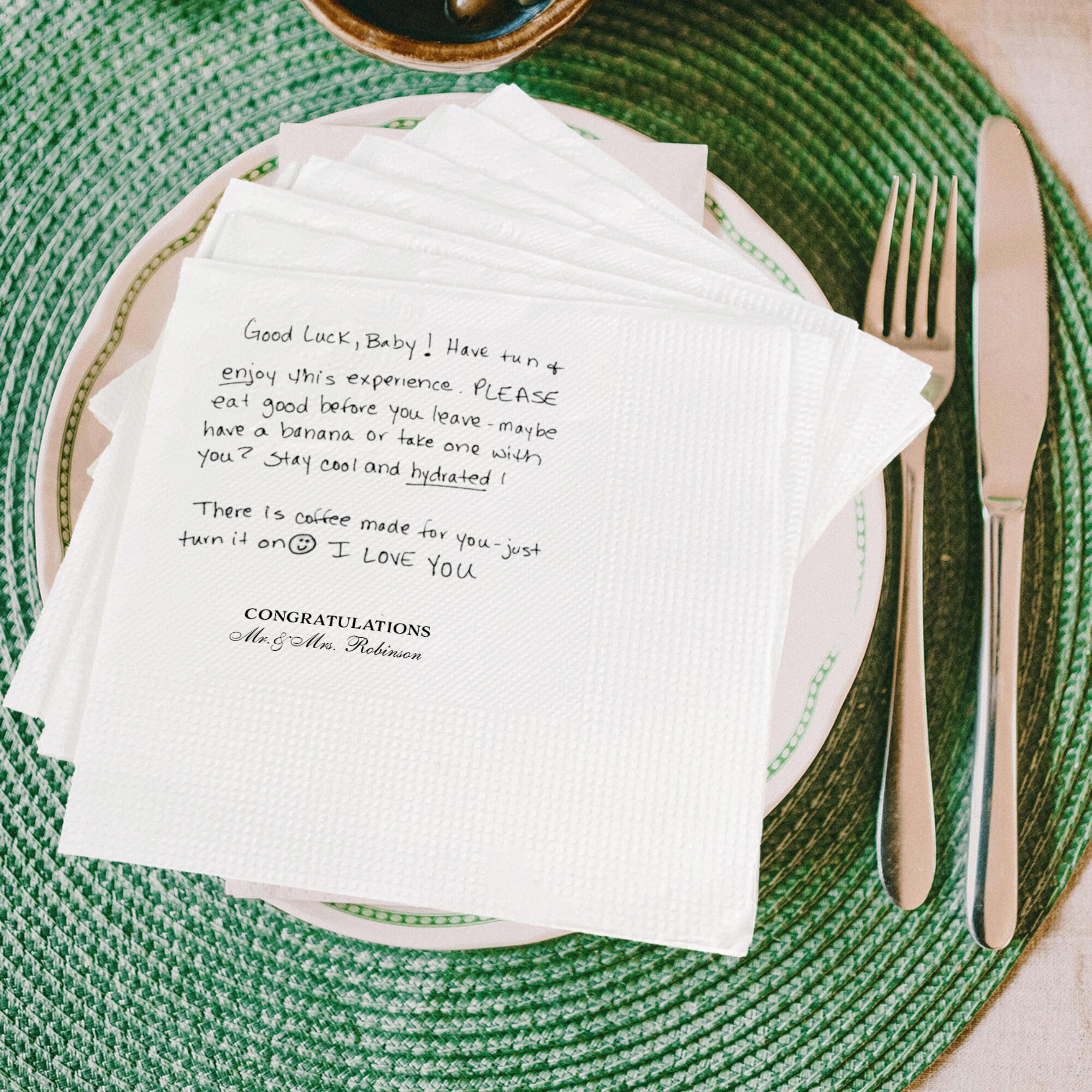 Custom Love Note Paper Napkins, Cocktail Napkins With Custom Name and ...