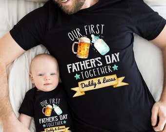 Custom Our First Father's Day Together Shirt, Matching Shirt For Dad and Kid, Dad and Baby Matching Outfit, First Father's Day Baby Onesie