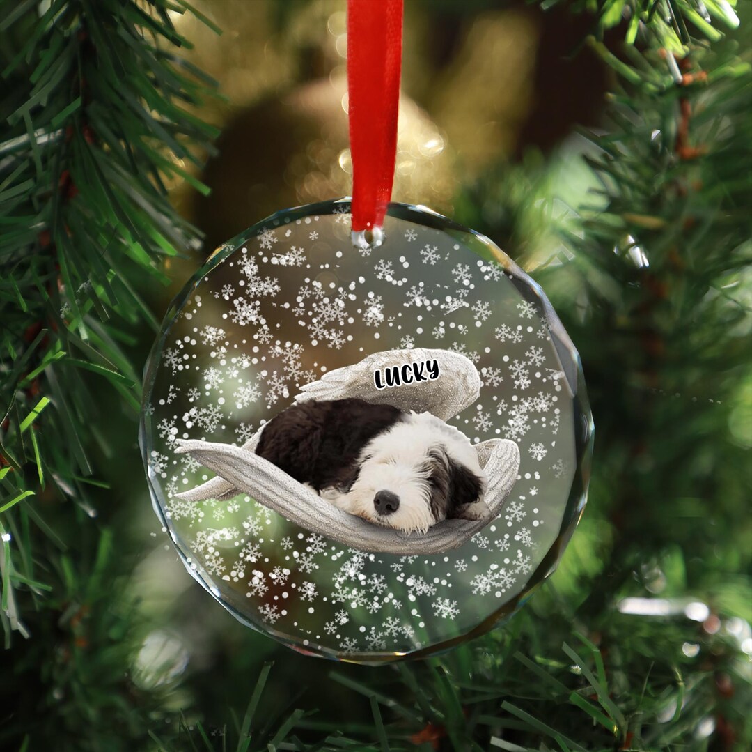 Old English Sheepdog Personalized Christmas Glass Ornament Custom Dog ...