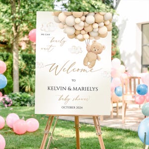 Baby Shower Poster, Custom Bear Balloon Baby Shower Welcome, We Can Bearly Wait Baby Shower Poster, Boy Boho Bear Baby Shower Decor Poster