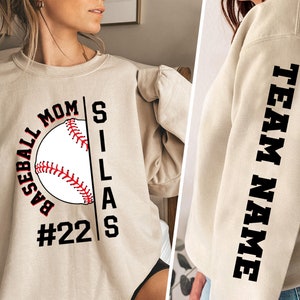 Personalized Baseball Mom Sweatshirt, Text on Sleeve Baseball Mom ...