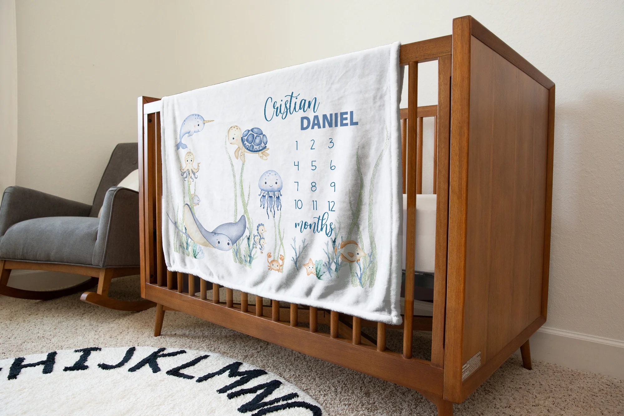 Personalized Under the Sea Baby Milestone Blanket Monthly Photos ...