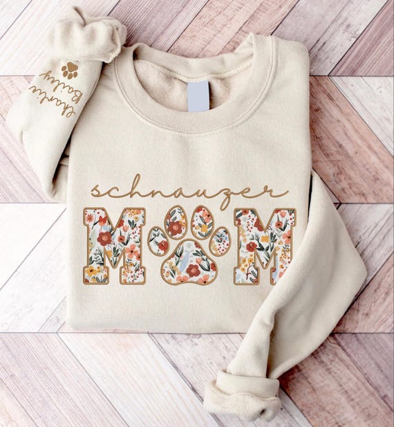 Custom Appliqué Schnauzer Mom Sweatshirt with Names, Floral Schnauzer Mama Sweater, Personalized Dog Lover Crewneck, Miniature Schnauzer